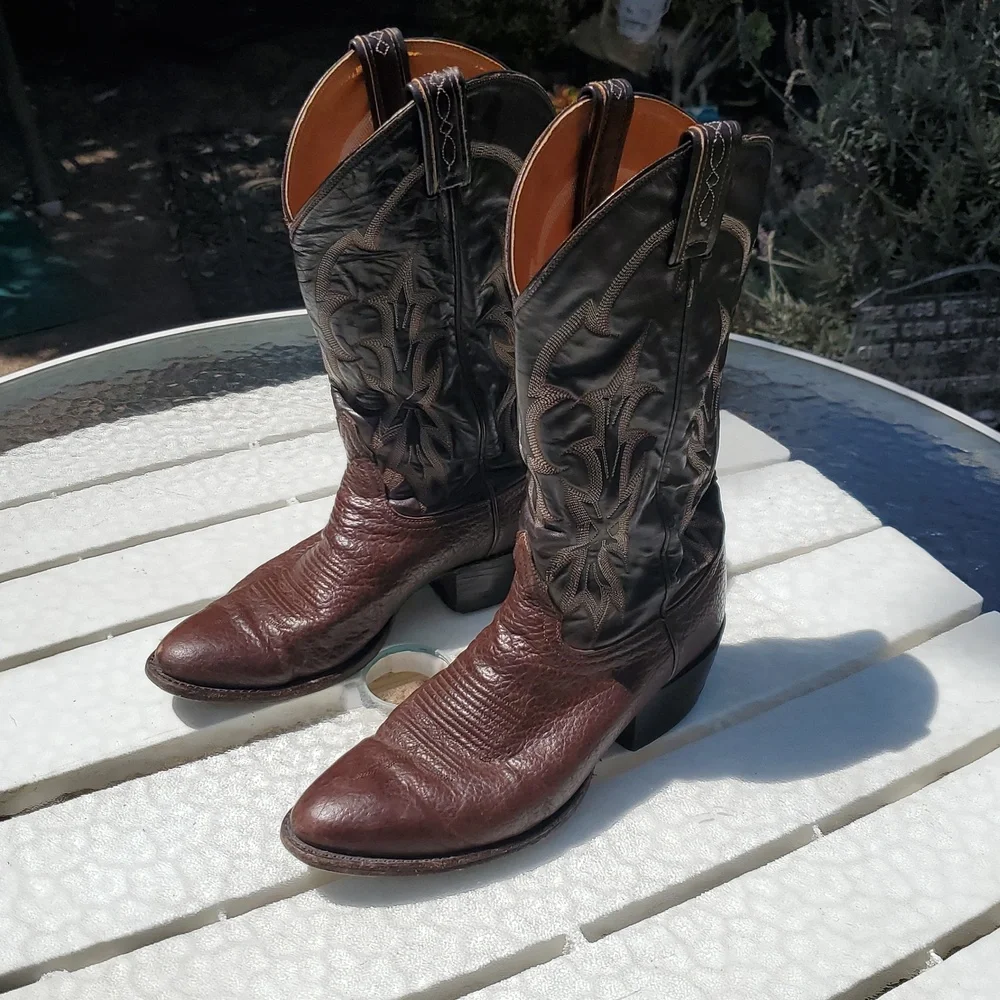 Tony Lama Vintage Gold Label Shark Skin Boots Men's Size 8.5 D. GUC Style# 8809